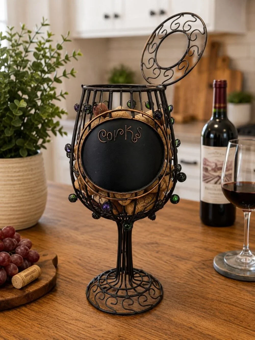Decorative Metal Wine Cork Holder Goblet Cork Collector Beaded Wire 12